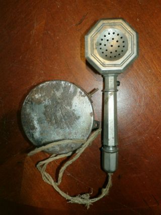 Antique Silvered Brass Handheld Radio Telephone Microphone Wand Unmarked