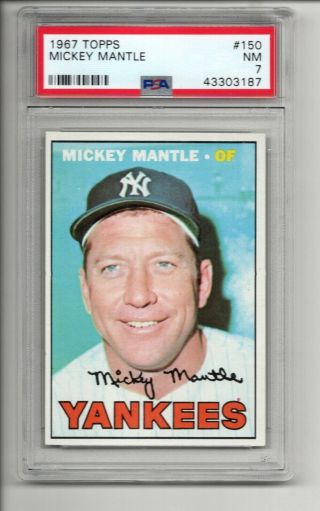 Mickey Mantle 1967 Topps 150 York Yankees Graded Psa 7 Nm Near