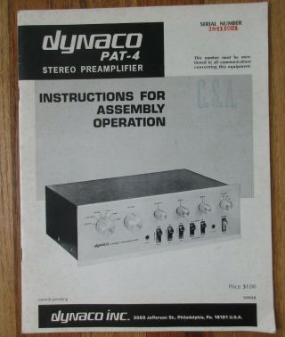 Dynaco Pat - 4 Stereo Preamplifier - Instructions For Assembly
