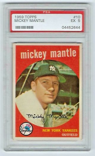 York Yankees Mickey Mantle 1959 Topps 10 Psa 5 Ex Well Centered