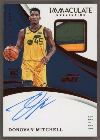 2017 - 18 Immaculate Red Donovan Mitchell Rpa Rc Rookie 4 - Color Patch Auto 12/25