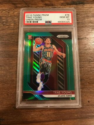 Psa 10 2018 - 19 Panini Prizm Trae Young Green Rookie Refractor Rc