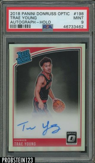2018 - 19 Donruss Optic Holo 198 Trae Young Rc Rookie Auto Psa 9 " High End "