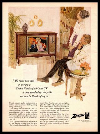 1965 Zenith Handrafts Sunshine Color Tube Tv Vintage Television Set Print Ad