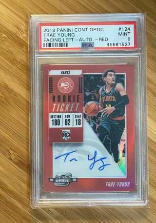 2018 Panini Contenders Red Optic 99/99 Trae Young Rookie Auto Psa 9 Autograph