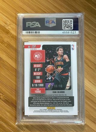 2018 Panini Contenders Red Optic 99/99 Trae Young Rookie Auto PSA 9 Autograph 2