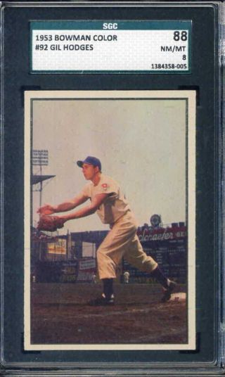 1953 Bowman Color Gil Hodges 92 Brooklyn Dodgers - Sgc 88 / 8