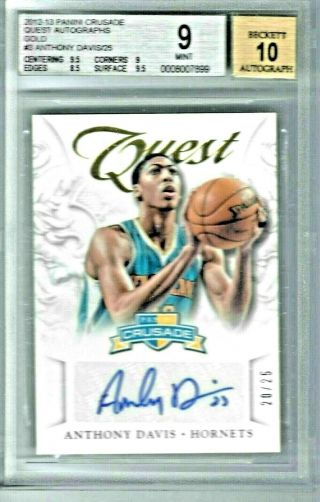 2012 - 13 Crusade Quest Gold Anthony Davis Autograph /25 Bgs 9 Auto 10 With 2 9.  5