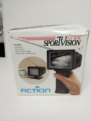 Nos Vintage Sportvision 3.  5 " Black White Television Action Acn - 3300 Portable