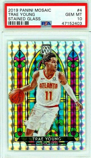 2019 - 20 Trae Young Panini Mosaic Stained Glass Prizm 4 Psa 10 Gem Pop 7