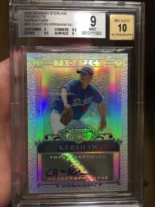 2006 Bowman Sterling Prospects Refractor Clayton Kershaw Rookie Bgs 9 Graded