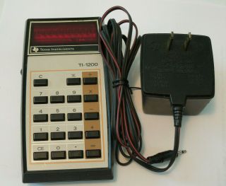 Vintage Texas Instruments Ti - 1200 Electronic Red Led Calculator W/ Power Supply