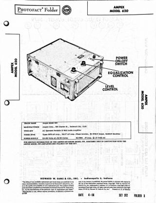 Vtg Ampex 620 Tube Amplifier & Speaker Photofact Folder - Howard Sams