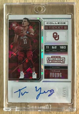 Trae Young 2018 - 19 Panini Contenders Cracked Ice Rc Auto Hawks Var C 17/23