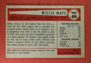 ∎ 1954 BOWMAN baseball card WILLIE MAYS 89 NEAR - CARD 2