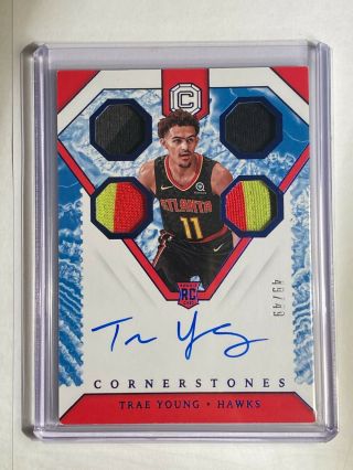 2018 - 19 Panini Cornerstones Trae Young Quarts Autograph Jersey Rookie 49/49