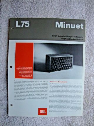 1970s Jbl L75 Minuet Speakers 2 Sided Page Brochure Pamphlet