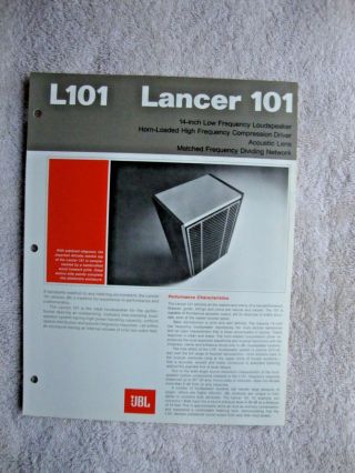 1970s Jbl L101 Lancer 101 Speakers 2 Sided Page Brochure Pamphlet