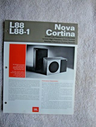 1970s Jbl L88 L88 - 1 Nova Cortina Speakers 2 Sided Page Brochure Pamphlet