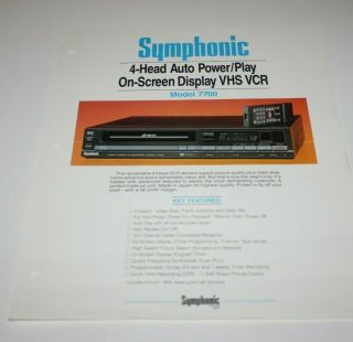 Symphonic - Model 7700 - Vhs Vcr Info.  & Specs.  - 1988