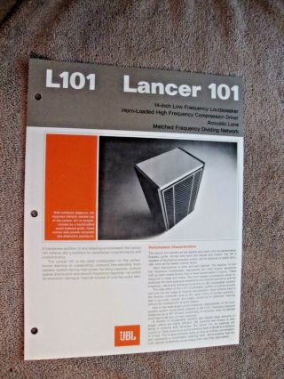 1973 Jbl Lancer L101 Speakers 2 Sided Page Brochure Pamphlet