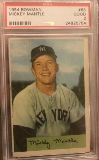 1954 Bowman 65 Mickey Mantle Recent Psa 2 Graded Encapsulated Eye Appeal