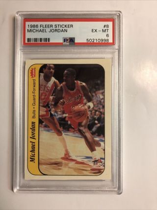 1986 - 87 Fleer Basketball Sticker Michael Jordan 8 Psa 6 Ex - Mt Cert