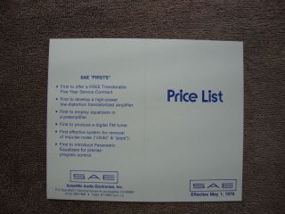 1970s Sae Scientific Audio Electronics Prices 2 Sided Page Brochure Pamphlet