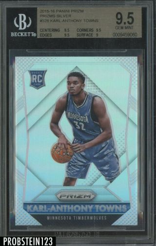 2015 - 16 Panini Silver Prizm 328 Karl - Anthony Towns Rc Rookie Bgs 9.  5 Gem