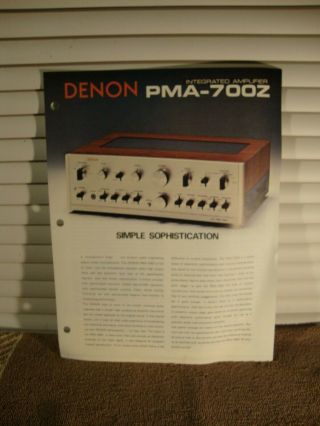 1970s Denon Pma - 700z Integrated Amplifier 3 Page Brochure Pamphlet