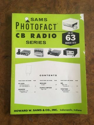 Vintage Sams Photofact Cb Radio Series Volume Cb - 63 March 1975