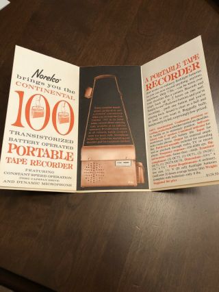 vintage NORELCO continental 100 Portable Reel tape recorder Pamphlet Brochure 3