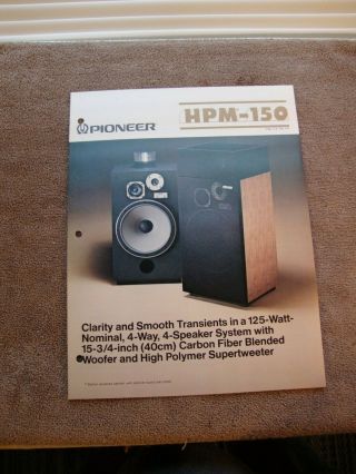 1977 Pioneer Hpm - 150 Speaker System 3 Page Brochure Pamphlet