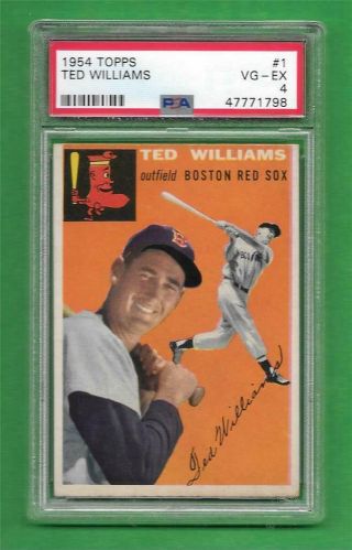 1954 Topps 1 Ted Williams Psa Vg - Ex 4 Boston Red Sox Old Baseball Card