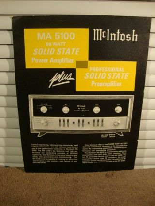 1970s Mcintosh Ma 5100 Solid State Amp 2 Sided Page Brochure Pamphlet