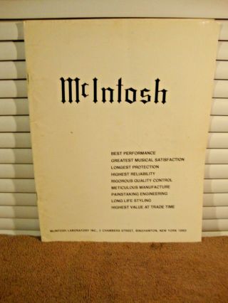 1970s Mcintosh Equalizers Tuners Preamps,  36 Page Brochure Pamphlet