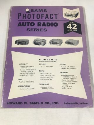 Sams Photofact Auto Radio Series Volume Ar 42 April 1967
