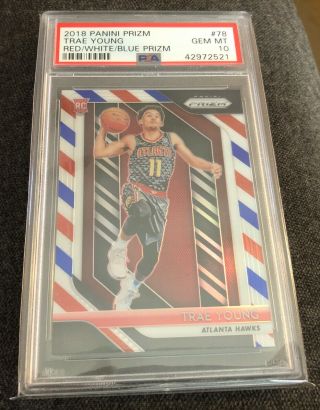2018 - 19 Panini Prizm Red White Blue Trae Young Rookie Rc 78 Psa 10 Gem Hawks