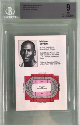 Michael Jordan Rookie 1984 - 85 Chicago Bulls Pocket Schedule Bgs 9