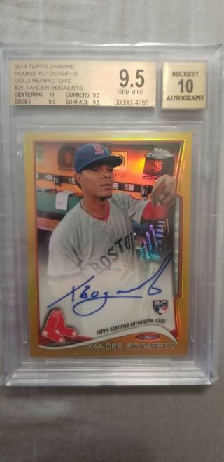 Xander Bogaerts 2014 Topps Chrome Gold Refractor Rc Auto /50 Bgs 9.  5/10 Red Sox