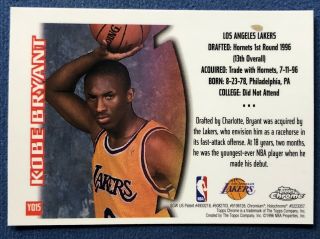 1996 Topps Chrome Youthquake Kobe Bryant Rookie Card RC YQ15,  LA Lakers 2