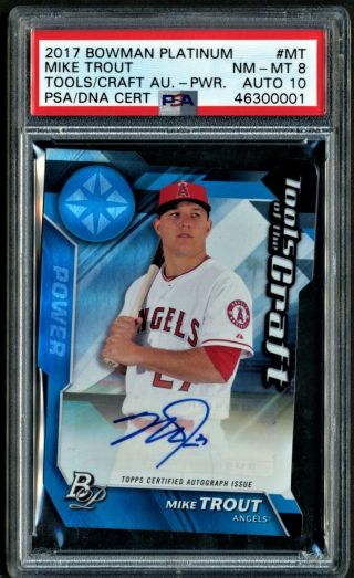 2017 Bowman Platinum Mike Trout Tools Of The Craft Auto Power /7 Die Cut Nm - Mt 8