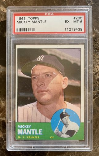 Mickey Mantle 1963 Topps Baseball Card Graded Psa Ex - Mt 6 York Yankees 200