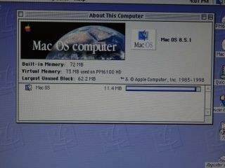 Apple Macintosh Power Pc 6100/66 Computer 72mb Ram 250mb Hd Mac Os 8.  5 Boots