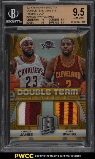 2014 Panini Spectra Prizms Gold Kyrie Irving Lebron James Patch /10 Bgs 9.  5 Gem
