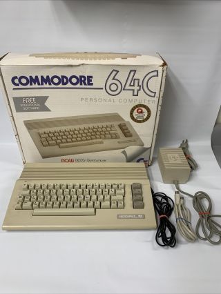 Vintage Commodore 64 Personal Computer,  Power Supply And Two Cables