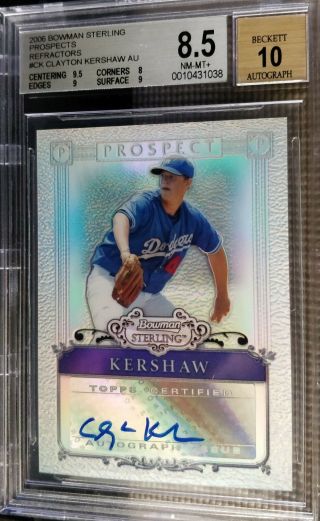 2006 Bowman Sterling Prospects Refractor Clayton Kershaw Auto 192/199 Bgs 8.  5