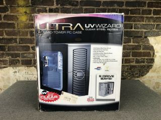Ultra Uv Wizard Blue Atx Mid - Tower Computer Case Uv Reactive Clear Jet Black