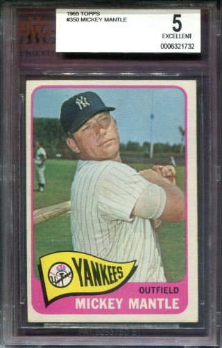 Mickey Mantle 1965 Topps Baseball Card 350 Beckett Graded Bvg 5 Ex