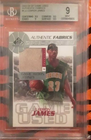 2003 - 04 Sp Game Lebron James Authentic Fabrics Rookie Rc Bgs 9 Jersey